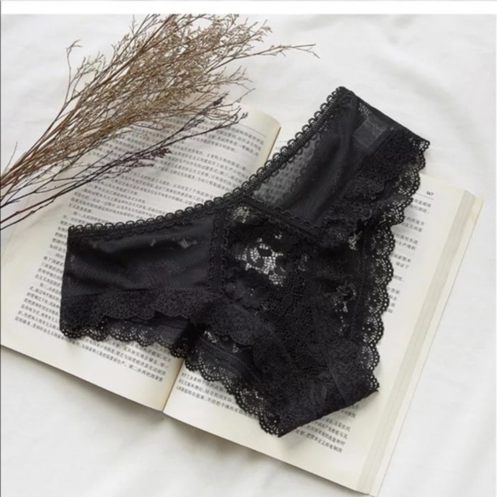 Cross Back Black Lace Underwear Sheer Floral Lace Panties NWT